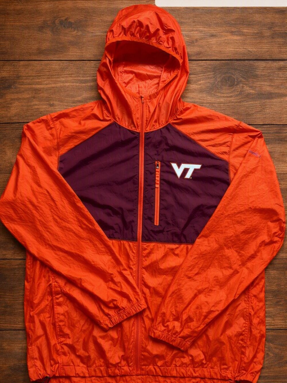 Columbia Virginia Tech VT Hokies Orange & Maroon Hooded Windbreaker Jacket